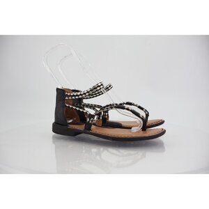Born Women's Sandal Size 7 Strappy Gladiator Black Silver Braided Straps Vegan